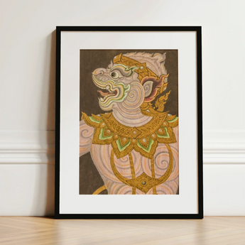 Monkey do too - Thai Golden Lai Art Print / Canvas Framed Artwork Traditional Thai-style Guardian Figure Intricate Gold Celestial Simian