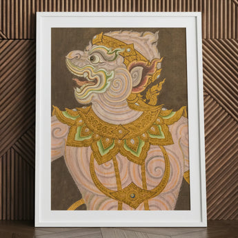 Monkey do too - Thai Golden Lai Art Print / Canvas Framed Artwork Traditional Thai-style Guardian Figure Intricate Gold Celestial Simian