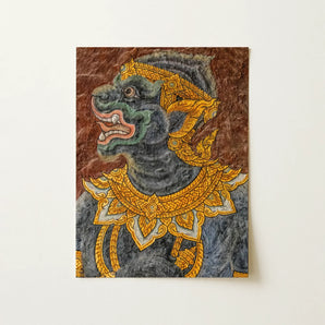Monkey do too - Thai Mural Art Print / Canvas Detailed Illustration Dark Green Ornately Adorned Mythical Creature Jade-hued Simian Deity,