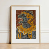 Monkey do too - Thai Mural Art Print / Canvas Framed Artwork Dark Green Ornate Mythical Creature Adorned Jade-hued Simian Deity, Ramakien