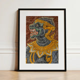 Monkey do too - Thai Mural Art Print / Canvas Framed Artwork Dark Green Ornately Adorned Mythical Creature Jade-hued Simian Deity, Ramakien