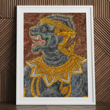 Monkey do too - Thai Mural Art Print / Canvas Framed Artwork Detailed Ornate Depiction Dark Green Black Jade-hued Simian Deity, Ramakien