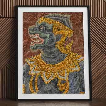 Monkey do too - Thai Mural Art Print / Canvas Framed Artwork Detailed Ornate Guardian Figure Green Gray Jade-hued Simian Deity, Ramakien