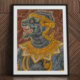 Monkey do too - Thai Mural Art Print / Canvas Framed Artwork Detailed Ornate Guardian Figure Green Gray Jade-hued Simian Deity, Ramakien