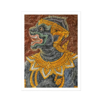 Monkey do too - Thai Mural Art Print / Canvas Traditional Thai Temple Mural Painting Mythological Demon Figure Jade-hued Simian Deity,