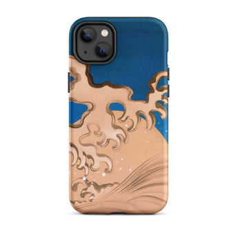 Moon and Waves - Suzuki Kiitsu Phone Case Iphone 14 Plus / Matte Blue Tan Phone Case Suzuki Kiitsu Iphone Case, Foam Coils Upward, Incense