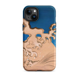 Moon and Waves - Suzuki Kiitsu Phone Case Iphone 15 Plus / Matte Blue Tan Phone Case Wave Design Suzuki Kiitsu Iphone Case, Foam Coils