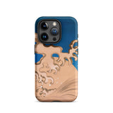 Moon and Waves - Suzuki Kiitsu Phone Case Iphone 15 Pro / Matte Blue Tan Phone Case Wave Design Suzuki Kiitsu Iphone Case, Foam Coils
