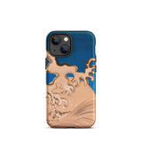 Moon and Waves - Suzuki Kiitsu Phone Case Iphone 13 Mini / Matte Blue Tan Phone Case Suzuki Kiitsu Iphone Case, Foam Coils Upward, Incense