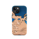 Moon and Waves - Suzuki Kiitsu Phone Case Iphone 15 / Matte Blue Tan Phone Case Suzuki Kiitsu Iphone Case, Foam Coils Upward, Incense Smoke