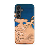 Moon and Waves - Suzuki Kiitsu Phone Case Samsung Galaxy S25 Plus / Matte Phone Case Stylized Wave Design Copper Blue Tones Suzuki Kiitsu