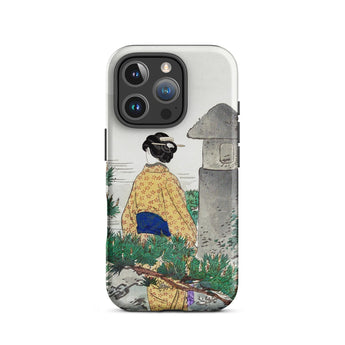 Moonlight and Pine Trees - Ogata Gekko Iphone Case 16 Pro / Matte Yellow Blue Kimono Phone Case Traditional Japanese Design Ogata Gekko,