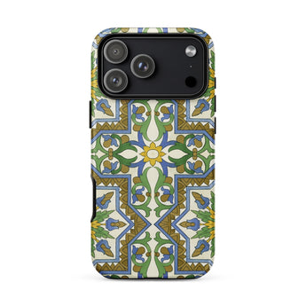 Moreish - Moorish Design Iphone Case 17 Pro Max / Matte Green Gold Patterned Phone Case Floral Design Made Vibrant Moorish Geometry,