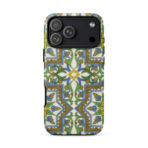 Moreish - Moorish Design Iphone Case 17 Pro Max / Matte Green Gold Patterned Phone Case Floral Design Made Vibrant Moorish Geometry,