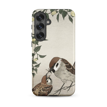 Mother Feeding Her Chicks - Ohara Koson Japanese Bird Phone Case, Samsung Galaxy S25 Plus / Matte, Mobile Cases, Toby Leon