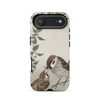 Mother Feeding Her Chicks - Ohara Koson Japanese Bird Phone Case Iphone 17 Air / Matte Iphone 12 Case Bird Design Beige Background Green
