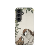 Mother Feeding Her Chicks - Ohara Koson Japanese Bird Phone Case Samsung Galaxy S24 / Matte Soft Beige Phone Case Delicate Illustration Two