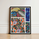 Vibrant Framed Collage Art Print Bold Floral Botanical Edouard Benedictus’ Motifs, 1920s Parisian Flair, Decoratifs