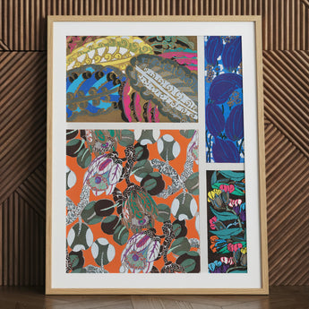 Motifs En Vingt Planches - Edouard Benedictus Art Print / Canvas Framed Artwork Vibrant Collage Colorful Stylized Botanical Abstract