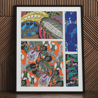 Motifs En Vingt Planches - Edouard Benedictus Art Print / Canvas Framed Collage Art Print Vibrant Stylized Botanical Abstract Edouard
