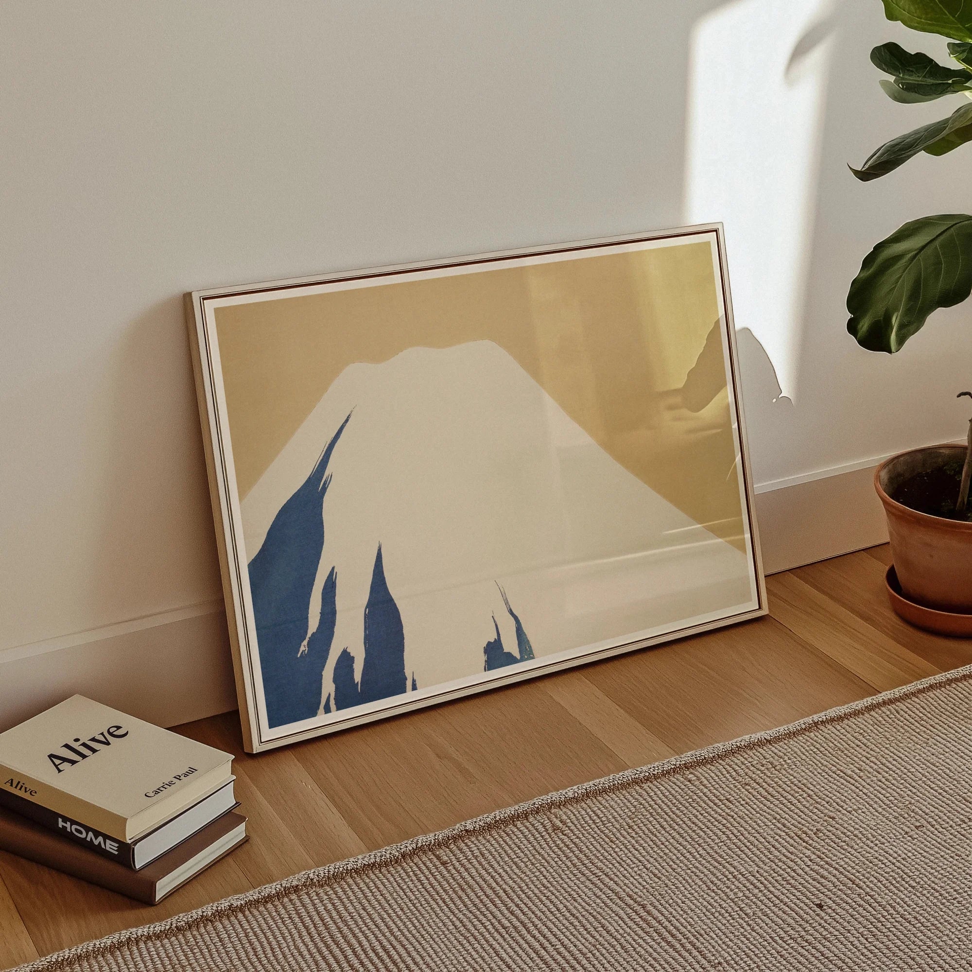 Mount Fuji - Kamisaka Sekka Rimpa Style Art Print, Framed Minimalist Artwork Abstract Mountain Shape Blue Beige
