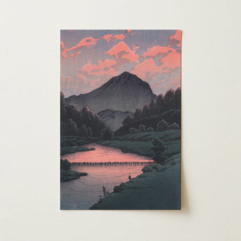 Rectangular Art Print Serene Mountain Landscape Dusk Soft Kawase Hasui, Carved, Hida Mountains Lose, Mount Kamaga