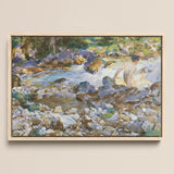 Mountain Stream - John Singer Sargent Art Print / Canvas Framed Watercolor Painting Nude Figure Rocky Rendered, Rushing Spine Breaks, Raw