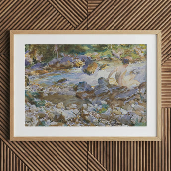 Mountain Stream - John Singer Sargent Art Print / Canvas Watercolor Painting Light Wood Frame Nude Figure Rocky, Rushing Spine Breaks, Raw