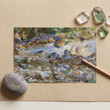 Mountain Stream - John Singer Sargent Art Print / Canvas Watercolor Painting Postcard Nude Figure Rocky Rendered, Rushing Spine Breaks, Raw