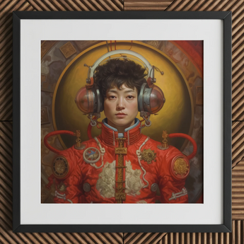 Mùchén - Lámina artística de astronauta chino gay / Lienzo, 12x12’’ / 31x31cm / Marco negro / Paspartú, Pósters, láminas y obra visual, Toby Leon