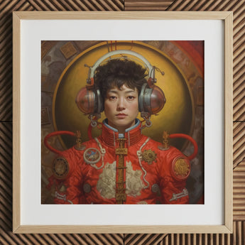Mùchén - Lámina artística de astronauta chino gay / Lienzo, 12x12’’ / 31x31cm / Marco natural / Paspartú, Pósters, láminas y obra visual, Toby Leon