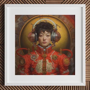 Mùchén - Lámina artística de astronauta chino gay / Lienzo, 12x12’’ / 31x31cm / Marco blanco / Paspartú, Pósters, láminas y obra visual, Toby Leon