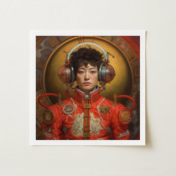 Mùchén - Gay Chinese Astronaut Art Print / Canvas Framed Artwork Person Red Ornate Steampunk-style Suit Brass, Aesthetic, Meet Prints