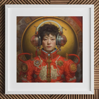 Mùchén - Gay Chinese Astronaut Art Print / Canvas Red Leather Jacket Gold Accents Intricate Designs, Aesthetic, Meet Prints