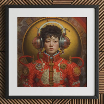 Mùchén - Gay Chinese Astronaut Art Print / Canvas Red Military-style Jacket Intricate Patches Framed Artwork, Aesthetic, Meet Prints