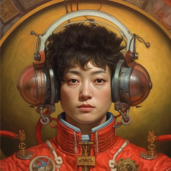 Mùchén - Gay Chinese Astronaut Art Print / Canvas Red Suit Metallic Helmet Intricate, Aesthetic, Meet Prints