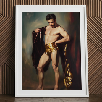 Muscle Mary - Stampa artistica gay maschile neoclassica / Tela, 24x32’’ / 61x81cm / Cornice bianca / Passepartout, Poster, Stampe e Opere d’arte visiva, Toby