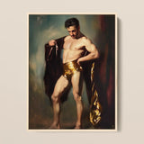 Muscle Mary - Neoclassical Gay Male Art Print / Canvas Framed Classical-style Painting Muscular Man Gold-leaf Shorts Draped, Queer