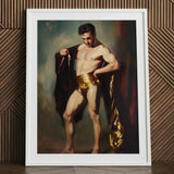 Muscle Mary - Neoclassical Gay Male Art Print / Canvas Framed Classical-style Painting Muscular Man Gold-leafed Dark Velvet, Queer