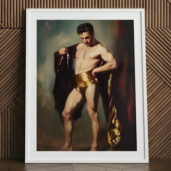 Muscle Mary - Neoclassical Gay Male Art Print / Canvas Framed Classical-style Painting Muscular Man Gold-leafed Dark Velvet, Queer