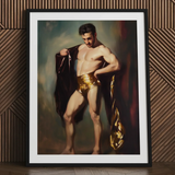 Muscle Mary - Neoclassical Gay Male Art Print / Canvas Framed Classical-style Painting Muscular Man Gold-leafed Shorts Draped, Queer