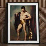 Muscle Mary - Neoclassical Gay Male Art Print / Canvas Framed Classical-style Painting Muscular Man Gold-leafed Shorts Draped, Queer