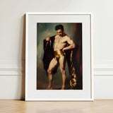 Muscle Mary - Neoclassical Gay Male Art Print / Canvas Framed Classical-style Painting Muscular Man Golden Shorts Dark, Queer Masculine