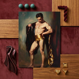 Muscle Mary - Neoclassical Gay Male Art Print / Canvas Framed Classical-style Painting Muscular Man Golden Shorts Dark, Queer Masculine