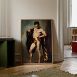 Muscle Mary - Neoclassical Gay Male Art Print / Canvas Framed Classical-style Painting Muscular Man Golden Shorts Draped, Queer Masculine