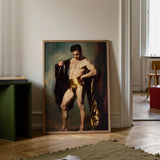 Muscle Mary - Neoclassical Gay Male Art Print / Canvas Framed Classical-style Painting Muscular Man Golden Shorts Draped, Queer Masculine