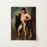 Muscle Mary - Neoclassical Gay Male Art Print / Canvas Muscular Man Golden Metallic Draped Dark Velvet Cloak, Queer Masculine Power, Prints