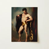 Muscle Mary - Neoclassical Gay Male Art Print / Canvas Muscular Man Golden Metallic Draped Dark Velvet Cloak, Queer Masculine Power, Prints