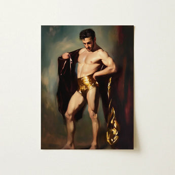 Muscle Mary - Neoclassical Gay Male Art Print / Canvas Muscular Man Golden Metallic Draped Dark Velvet Cloak, Queer Masculine Power, Prints