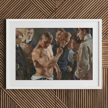 Muscle Play - Osmar Schindler Art Print / Canvas Framed Painting Shirtless Man Bicep Surrounded Onlookers Schindler’s, Prints